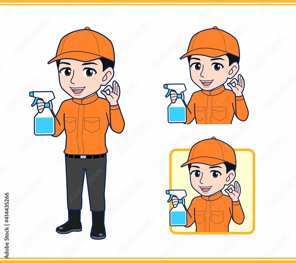 Young man in orange work clothes Young man in orange work clothes
