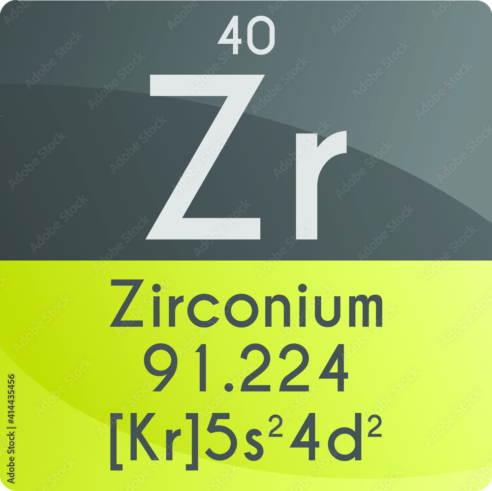 Zr Zirconium Transition metal Chemical Element Periodic Table. Square vector illustration