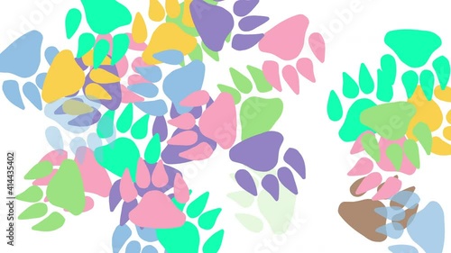 Multicolor traces of dog appear animation.