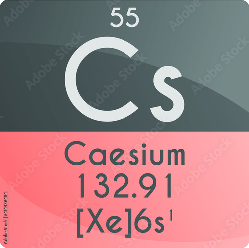 Cs Caesium Alkali metal Chemical Element Periodic Table. Square vector illustration, colorful clean style Icon with molar mass, electron config. and atomic number for Lab, science or chemistry