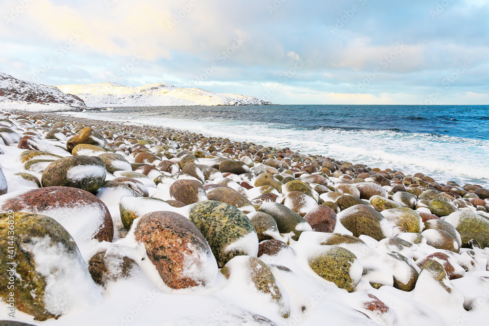 seascape of the winter sea. coast of the arctic ocean in winter. seascape of the winter sea. coast of the arctic ocean in winter.