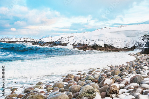 seascape of the winter sea. coast of the arctic ocean in winter.