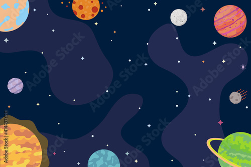 Space background. Abstract planets, universe, cosmos, interstellar travels. Vector illustration.