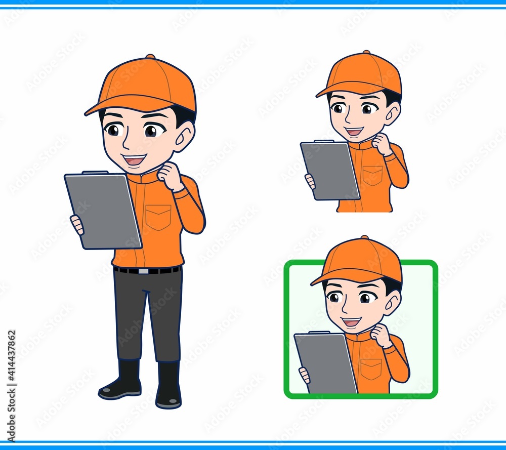 Young man in orange work clothes Young man in orange work clothes