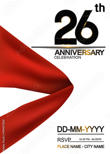 26 anniversary design with big red ribbon isolated on white background can be use for banner, greeting card, invitation and celebration moment
