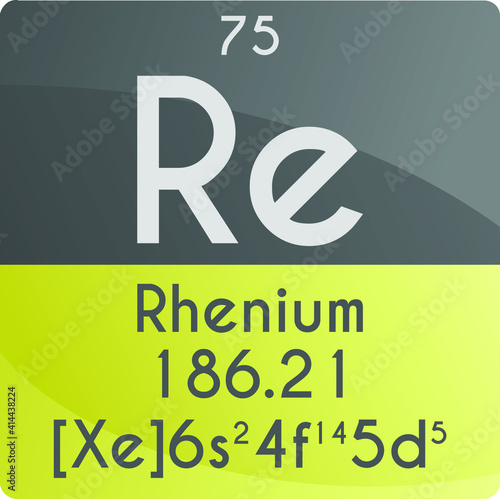 Re Rhenium Transition metal Chemical Element Periodic Table. Square vector illustration, colorful clean style Icon with molar mass, electron config. and atomic number for Lab, science or chemistry