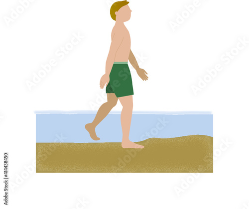 Man walking through beach - illustration