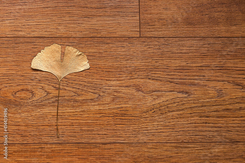 heart shaped leaf gingko tree yellow on wooden background