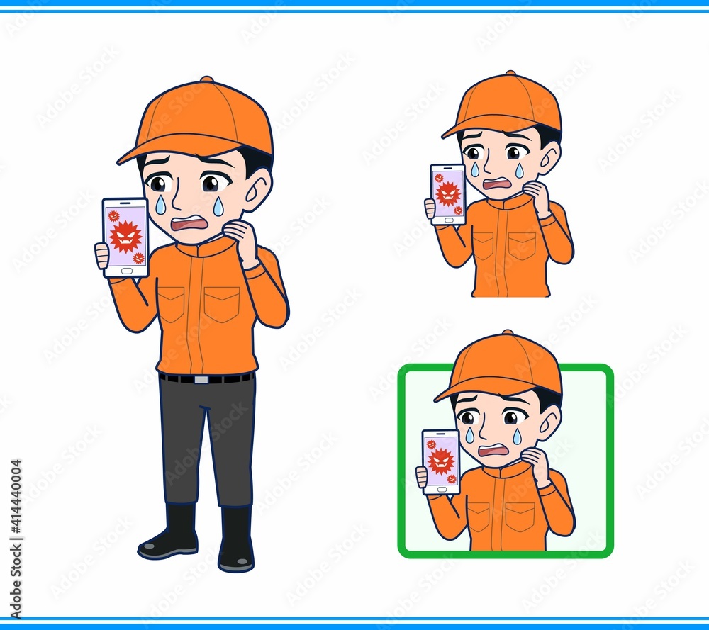Young man in orange work clothes Young man in orange work clothes