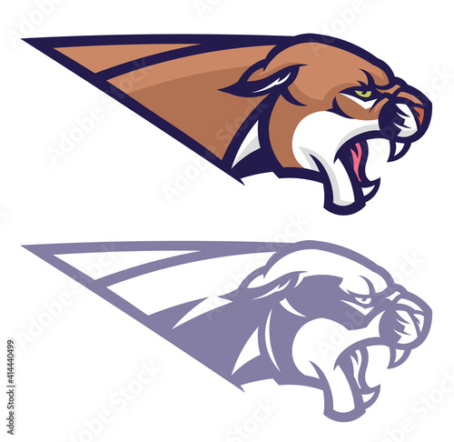 Angry cougar head horizontal emblem