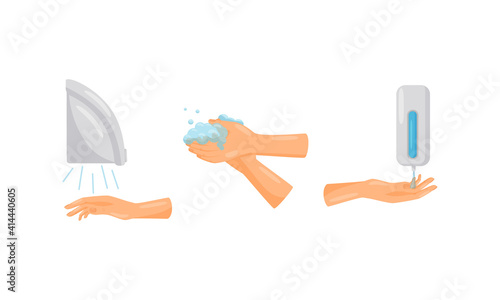 Hand Washing and Cleansing Using Soap Vector Set
