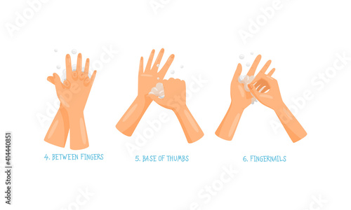 Hand Washing and Cleansing Using Soap Vector Set