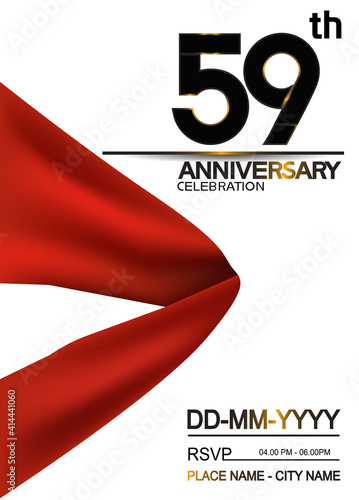 59 anniversary design with big red ribbon isolated on white background can be use for banner, greeting card, invitation and celebration moment
