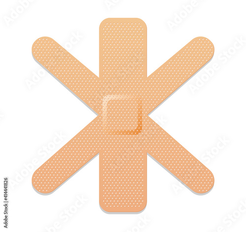 Medical plaster. Adhesive bandage or sticking plaster. Medical band aids protection patch for first aid. Protection and care. Vector cartoon plaster on white background