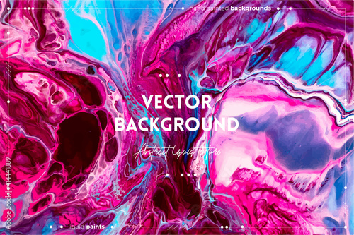 Fluid art texture. Abstract backdrop with swirling paint effect. Liquid acrylic artwork with flows and splashes. Mixed paints for website background. Blue, pink and wine overflowing colors