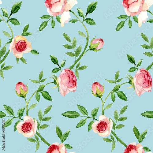 watercolor roses flower seamless pattern © Елена Фаенкова