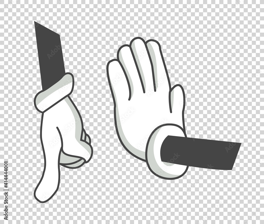 Fototapeta premium Cartoon hands. Clipart arms in different posesand gesture. Goved hands. Coloring isolated illustration. Stop