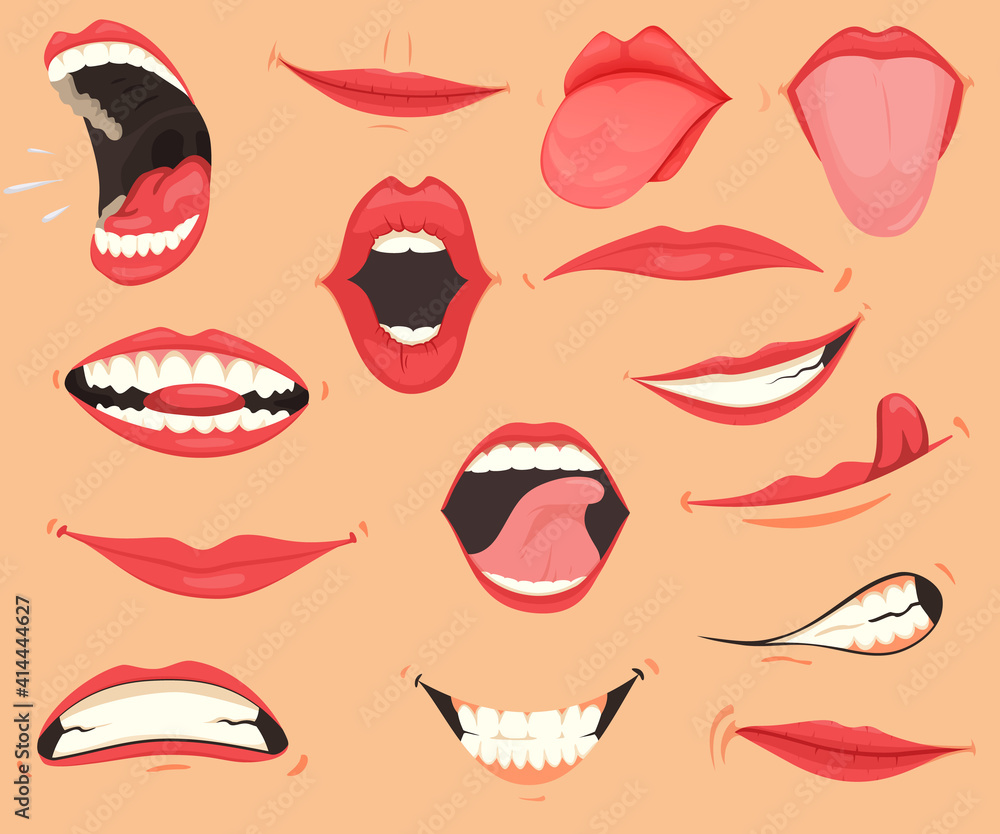 Mouth expressions. Lips with a variety of emotions, facial expressions. Female lips in cartoon style. Collection of gestures lips. Set of mouth cartoon funny and emotion. Red lipstick Mouth expressions. Lips with a variety of emotions, facial expressions. Female lips in cartoon style. Collection of gestures lips. Set of mouth cartoon funny and emotion. Red lipstick