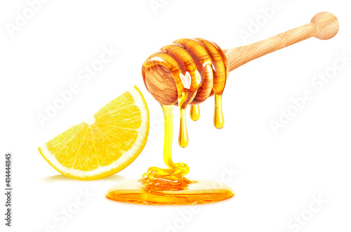 lemon slice and dripping honey isolated