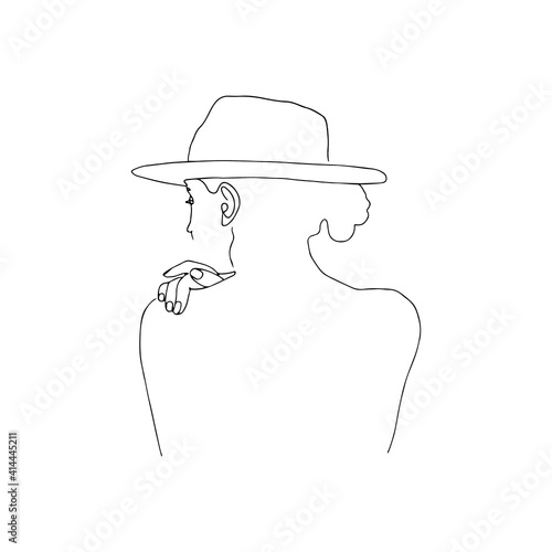 Fashion card with beautiful girl one line style. Female superiority stylized illustration. Modern printable design. Vector