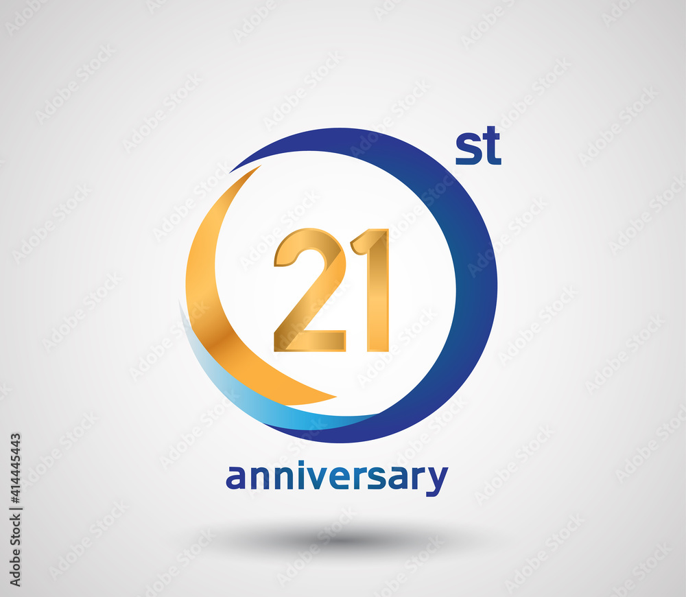 21 anniversary design with blue and golden circle isolated on white background can be use for invitation and special celebration moment 21 anniversary design with blue and golden circle isolated on white background can be use for invitation and special celebration moment