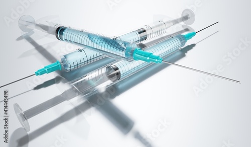 Three syringes isolated on grey background - 3D illustration