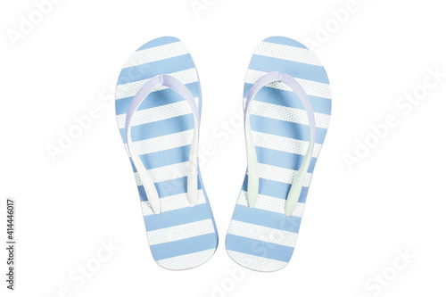 Blue flip flop sandals beach shoes isolated on white background.