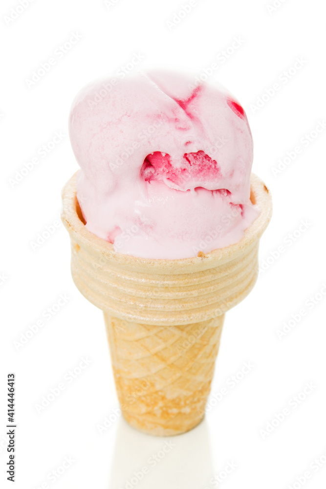 Ice cream strawberry flavored on cone isolated on white. Ice cream strawberry flavored on cone isolated on white.