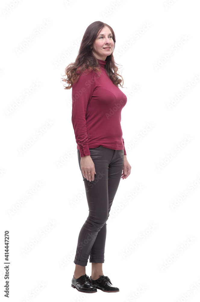 side view. cute young woman in casual clothes side view. cute young woman in casual clothes