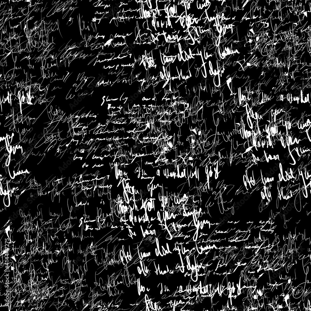 Seamless vector pattern. White text on a black background. - obrazy, fototapety, plakaty 