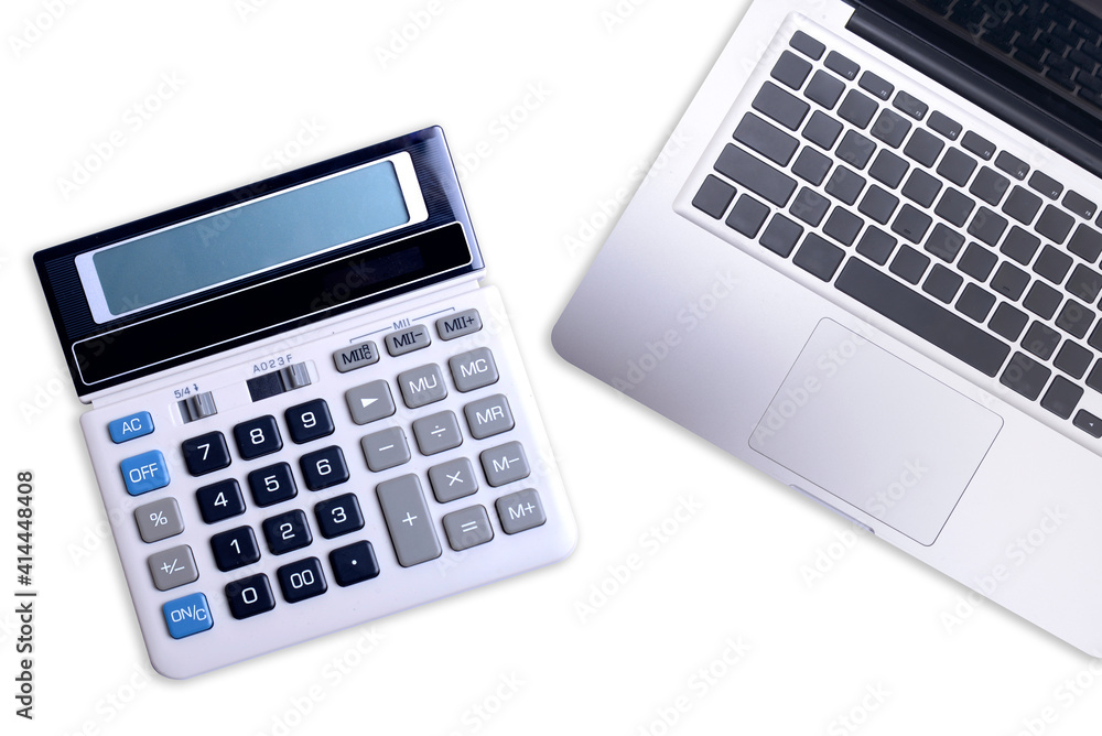 Calculator and laptop