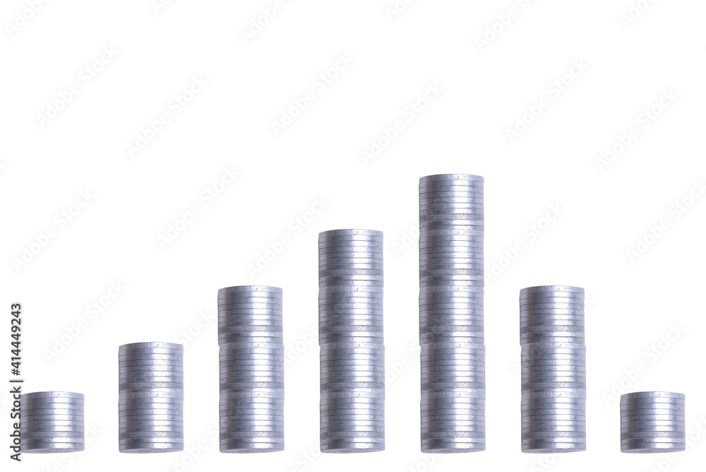 Stack of silver coins with stairs pattern Stack of silver coins with stairs pattern
