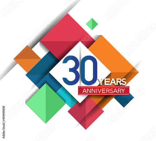 30 years anniversary design colorful square style isolated on white background can be use for invitation, party, and celebration event