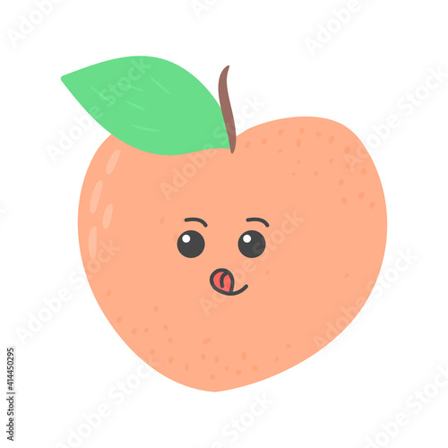 peach fruit flat design emoji vector illustration isolated on white background