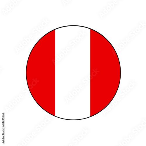 Peru country flag vector push button circle with authentic colors for South American concepts. 