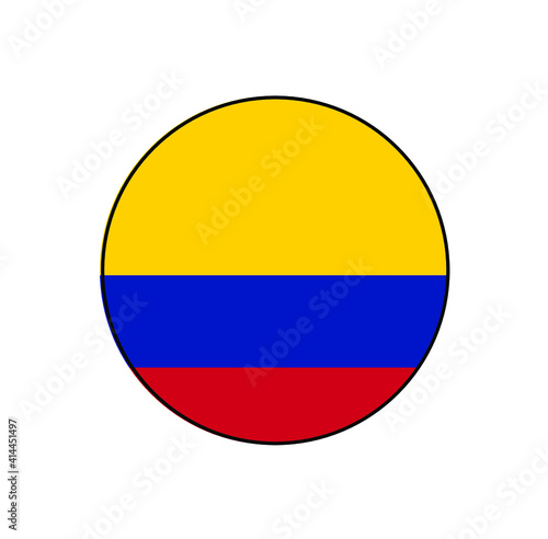 Columbia country flag vector push button circle with authentic colors for South American concepts. 