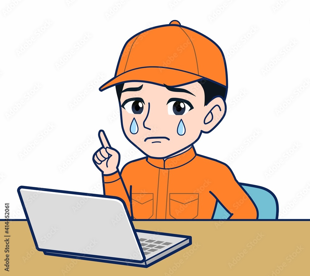 Young man in orange work clothes Young man in orange work clothes