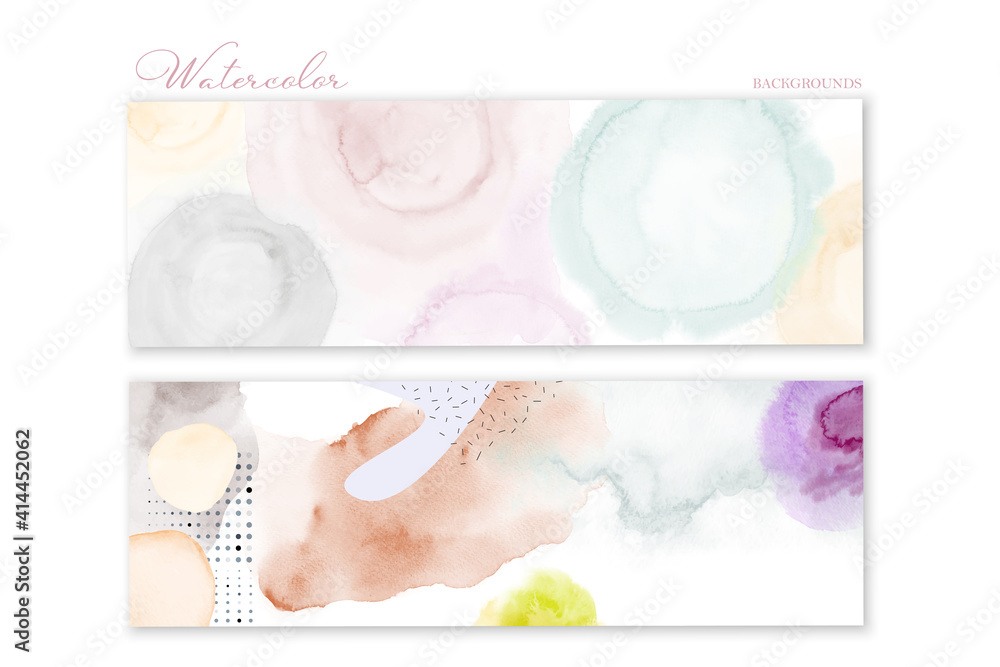 Set of bright watercolor hand-painted backgrounds