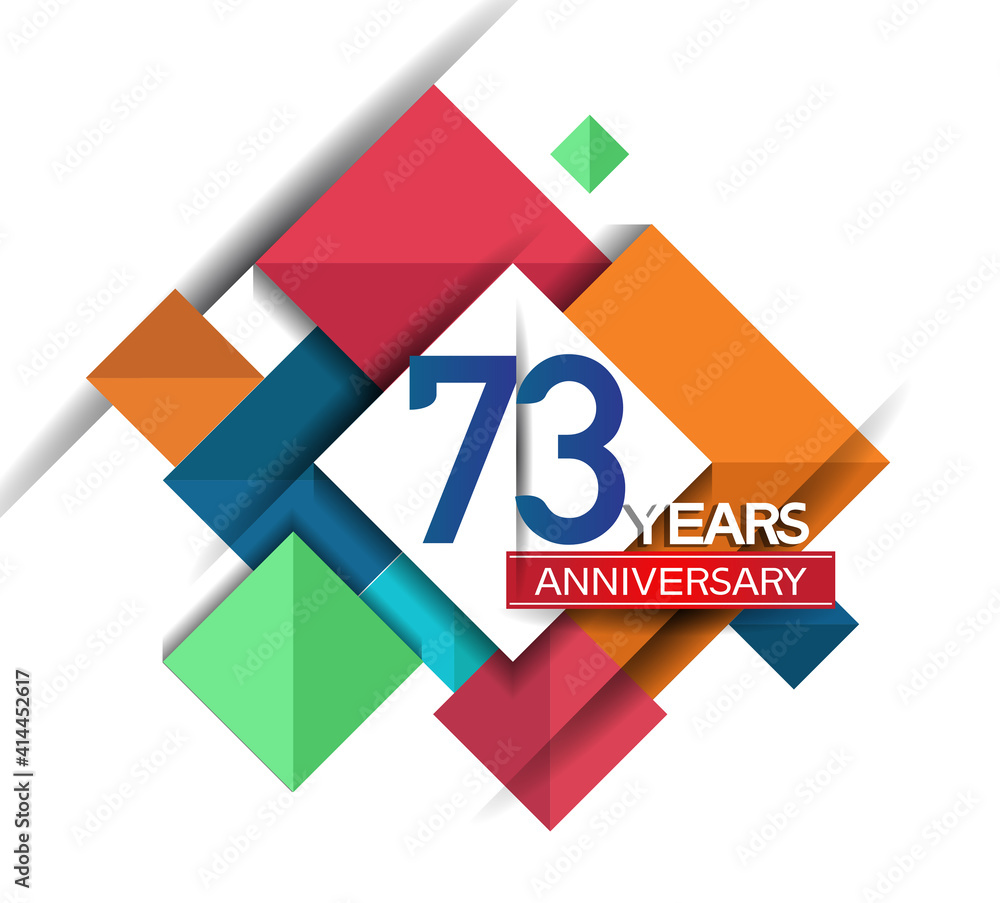 73 years anniversary design colorful square style isolated on white background can be use for invitation, party, and celebration event 73 years anniversary design colorful square style isolated on white background can be use for invitation, party, and celebration event