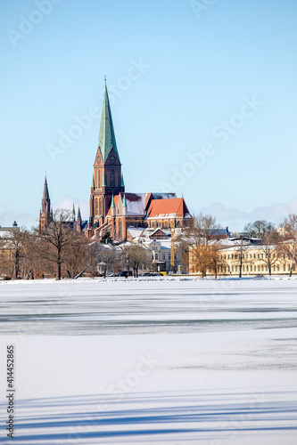 The beautiful church of Schwerin in winter times