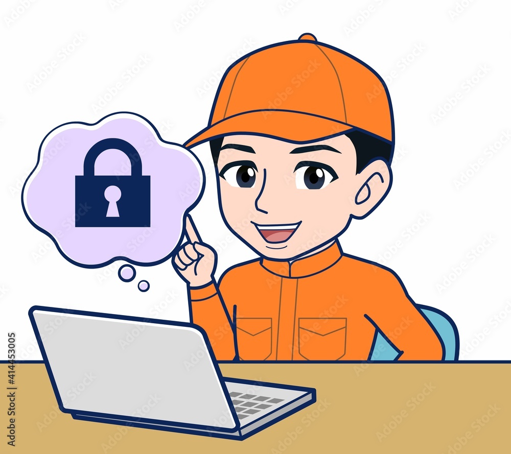 Young man in orange work clothes Young man in orange work clothes