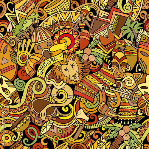 Cartoon doodles Africa seamless pattern.