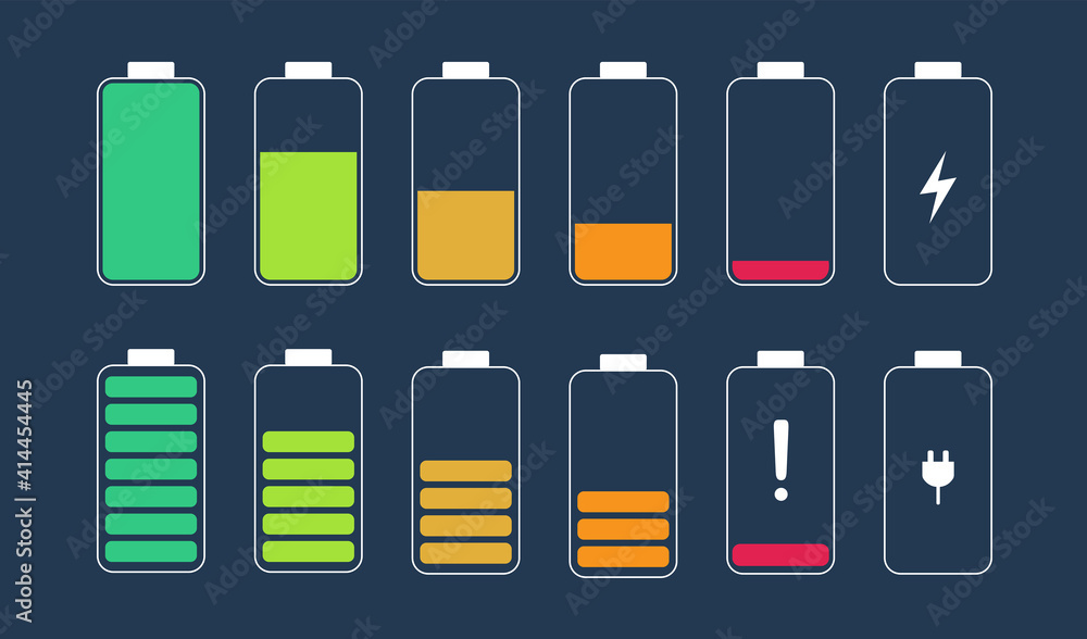 Battery charge indicator icon. Level battery energy. Vector illustration. Battery charge indicator icon. Level battery energy. Vector illustration.