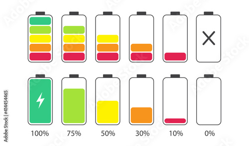 Battery charge indicator icon. Level battery energy. on white background. Vector illustration.