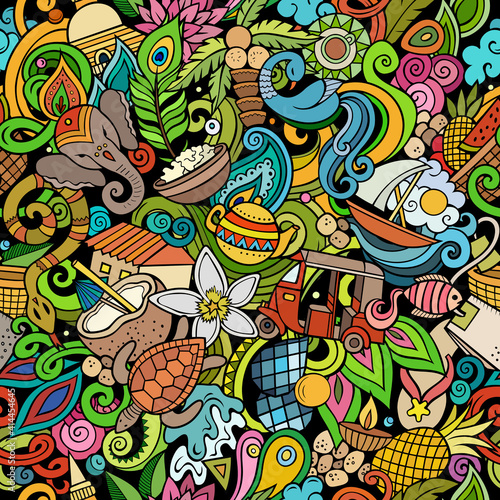 Cartoon doodles Sri Lanka seamless pattern.