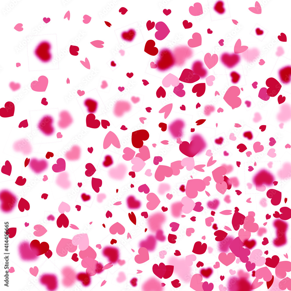 Heart Confetti Background. Flying Red Elements. Festive Banner.