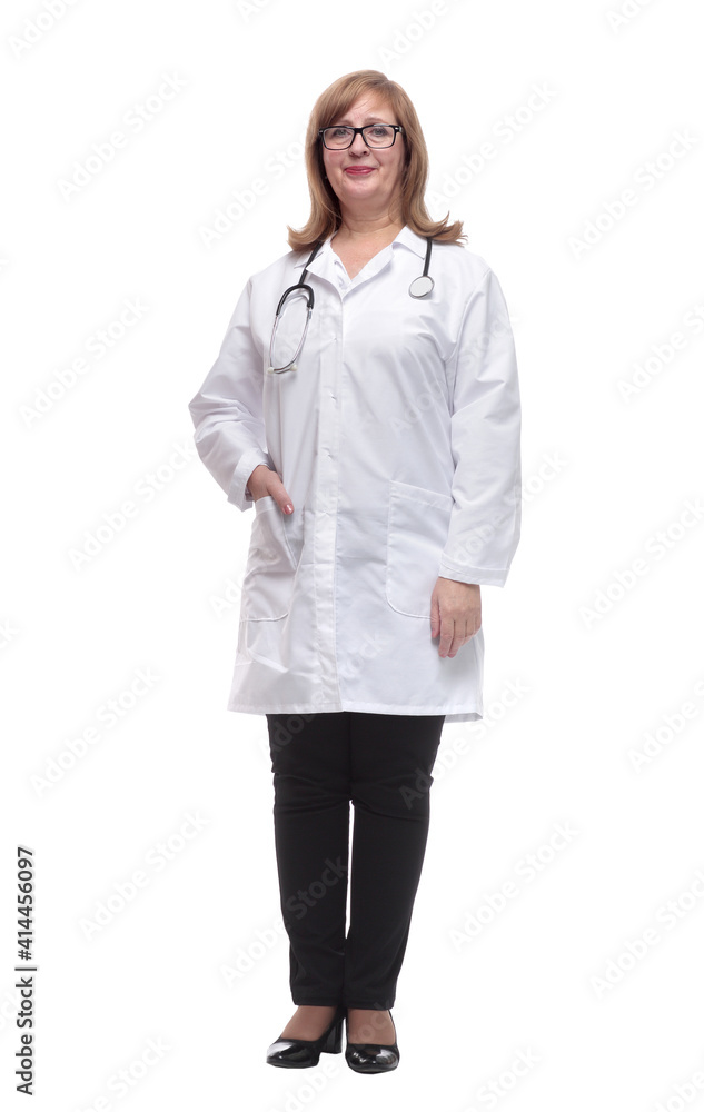 in full growth. doctor woman with a stethoscope in full growth. doctor woman with a stethoscope