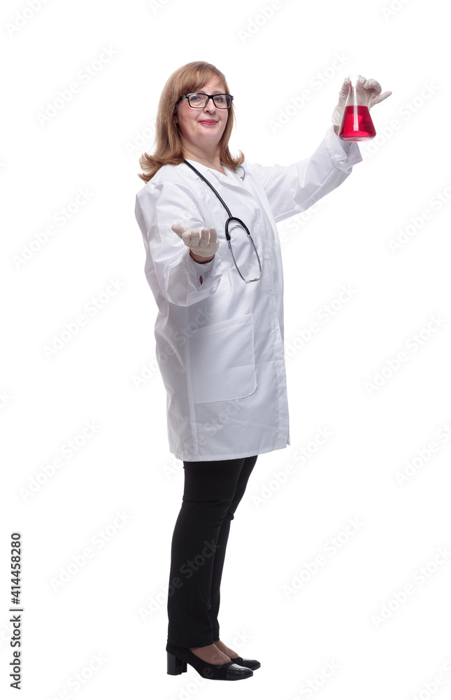 side view. female doctor looking at the test results side view. female doctor looking at the test results