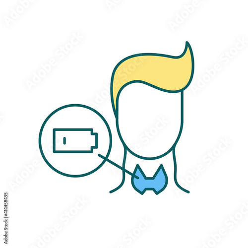 Vocal fold atrophy RGB color icon. Hoarseness. Voice disorders. Dry, scratchy throat. Vocal muscles thinning. Hypothyroidism. Abnormal change in voice. Trouble breathing. Isolated vector illustration