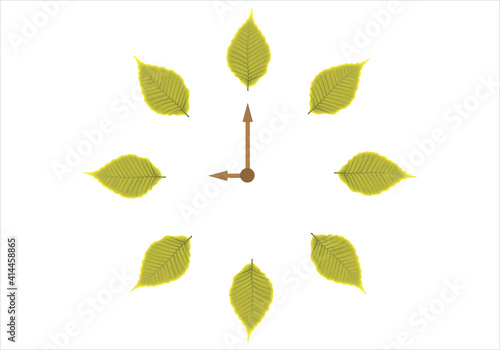 Reloj hecho con hojas verdes de primavera.